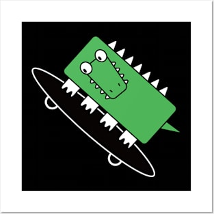 alligator on the skateboard Posters and Art